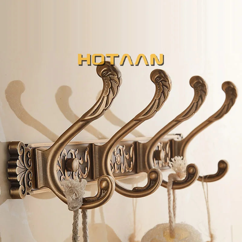 DecorBites™ Antique Brass Robe Hook Towel Holder Bathroom Accessories Wall Mount