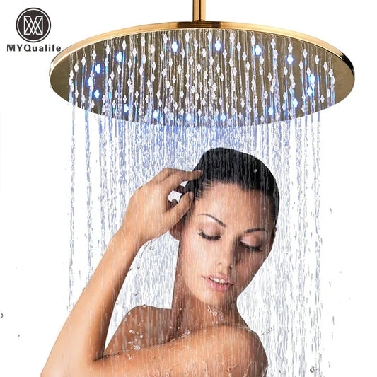 DecorBites™ 16" LED Round Gold Shower Head with Arm - Enhanced Brass Bathroom Accessory