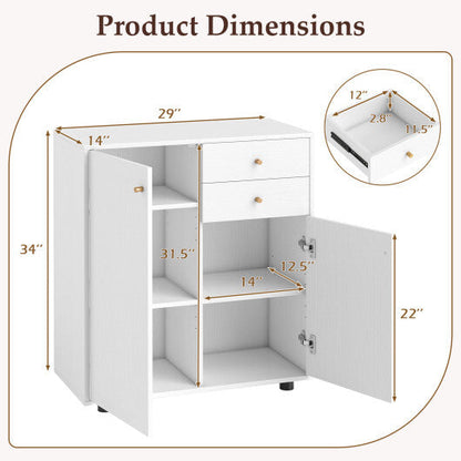 Kitchen Sideboard Buffet Cabinet Coffee Bar Cabinet with 2 Drawers 2 Doors and 3 Adjustable Shelves-White