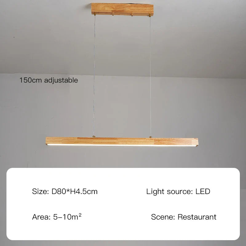 Contemporary Wooden Chandelier - Ideal for Dining Rooms, Kitchens, Shops, and Long Tables with LED Lighting