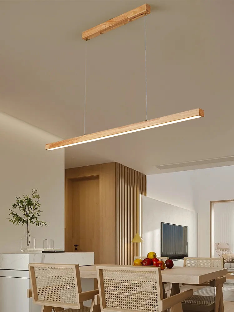 Contemporary Wooden Chandelier - Ideal for Dining Rooms, Kitchens, Shops, and Long Tables with LED Lighting