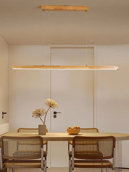 Contemporary Wooden Chandelier - Ideal for Dining Rooms, Kitchens, Shops, and Long Tables with LED Lighting