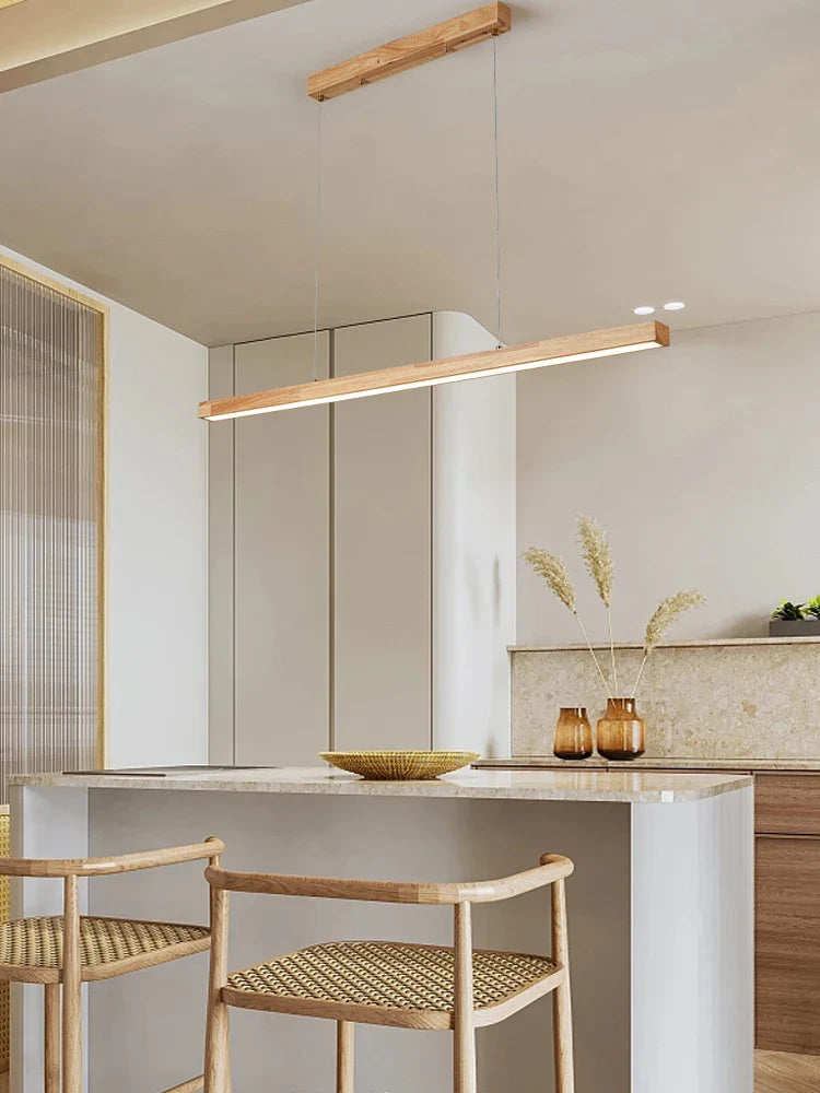 Contemporary Wooden Chandelier - Ideal for Dining Rooms, Kitchens, Shops, and Long Tables with LED Lighting